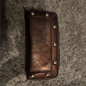 Michael Kors Dark Brown Studded Zip Wallet